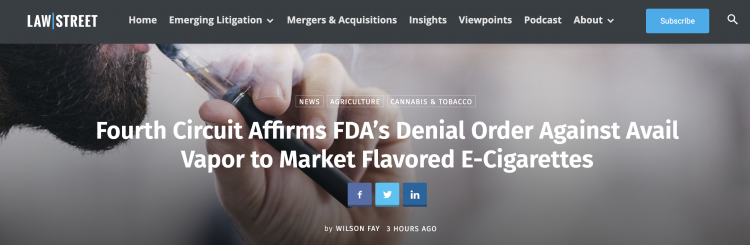 US Court Upholds FDA's Denial of Avail Vapor's PMTA Application